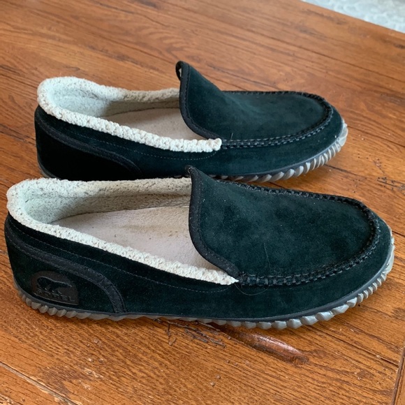 Sorel Men’s Dude Moc Slipper Black Wool and Suede Leather Combo Rubber Size 10 - Picture 2 of 10